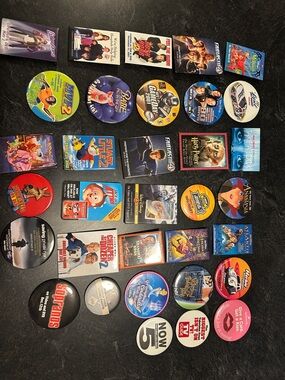 Assorted Movie & TV Promotional Buttons and Pins - Colorful Mix